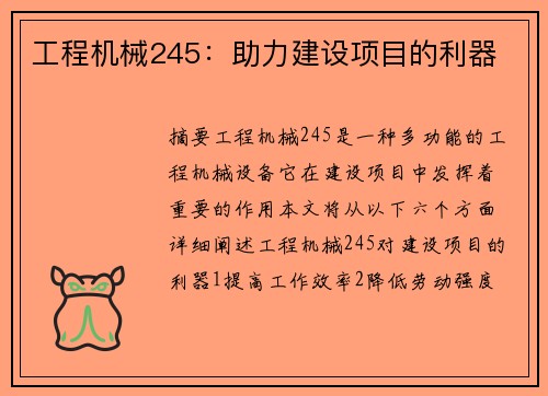 工程机械245：助力建设项目的利器